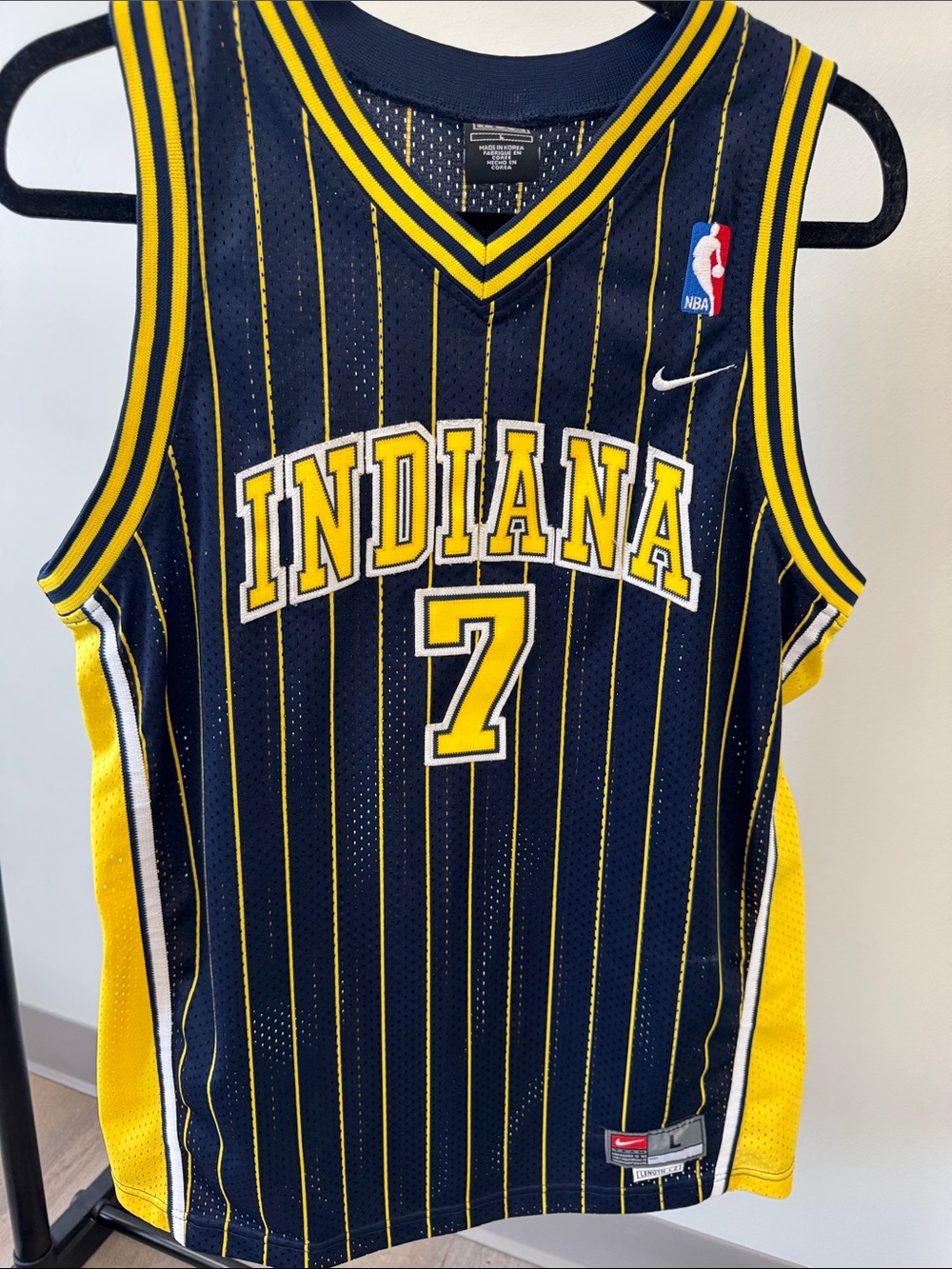 Nike Indiana Navy and Yellow Pinstripe Basketball Jersey #7